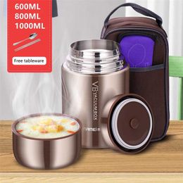 Food Thermal Jar Soup Gruel 316 Stainless Steel Vacuum Lunch Box Office Insulated Thermos Containers Spoon Bag 600/800/1000ML 211108