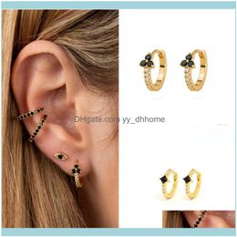 Charm Jewelryromad Minimalist 925 Sterling Sier Round Earrings Women Single Row Zircon Gold Earings Korean Fashion Jewellery Hoops Earring Dro