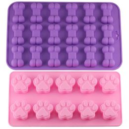 Puppy Dog Paw and Bone Ice Trays Silicone Pet Treat Moulds Soap Chocolate Jelly Candy Mould Cake Decorating Baking Moulds