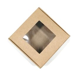 -Geschenk Wrap 30pcs / lot 6.5x6.5x3cm braunes Kraftpapier DIY-Handwerk-Paket-Box-Kunststoffkartonbrett Schokoladen-Snack-Verpackung mit Fenster