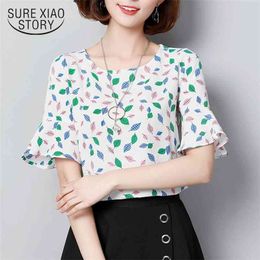 summer fashion short sleeved blouses print casual plus size chiffon flare sleeve clothing women tops D629 30 210506