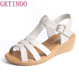GKTINOO New Summer Classic Genuine Leather Wedges Sandals Women Gladiator Sandals Female Platform Shoes Sandalias Mujer Y0305
