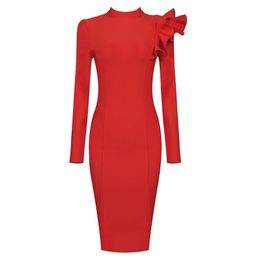 Women Dress Bandage Sexy Club Celebrity Party Autumn Winter Long Sleeve Bodycon Ladies Clothes 210515