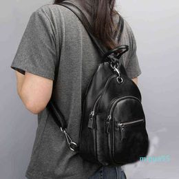 Backpack Small Leather Backpack Top Layer Cowhide Chest Bag Fashion Lady Multi-layer Anti-theft Female Bag