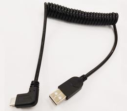 USB2.0 Cables, USB 2.0 A-Male to Angled Type-C Male Data Charging PU Spring Coiled Cable about 1.5M/5PCS