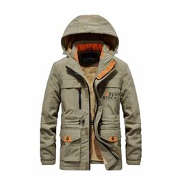 Men's Jackets Fur Hooded Cargo Bomber Coats Winter Jacket Men Thick Wool Liner Warm Streetwear Army Parka Multi-pocket Windbreaker