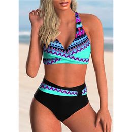 Print High Waist Bikini Sexy Swimsuit Women Push Up Bathing Suit Set Plus Size Swimwear Beach Swimming 210702