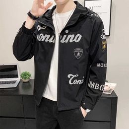 Mens Hooded Bomber Jacket Spring Autumn Casual Windbreaker Harajuku Streetwear Zipper Jacket Coat Outwear mens clothing 210527