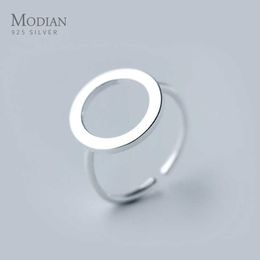 Classic Round Shape Sterling Silver 925 Ring for Women Fashion Open Adjustable Finger Fine Jewelry Girl Gift 210707