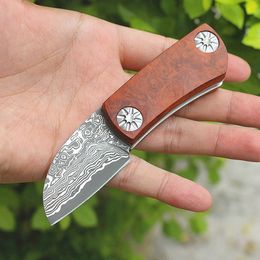 On Sale Small Damascus Folding Knife VG10 Damascuss Steel Blade Stainless Steels Sheet + Rosewood Handle EDC Pocket Knives