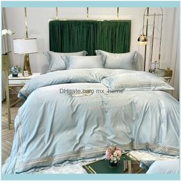 Bedding Supplies Textiles Home & Gardenbedding Sets 4Pcs Ice Silk Set Nordic 29 Color Embroidery Quilt Er Bed Sheet Pillowcase For Queen Kin