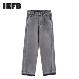 IEFB Trendy Washed Jeans Men's Streetwear Trend Loose Straight Denim Trousers Casual Wide Leg Pants Vintage Grey 9Y7472 210524