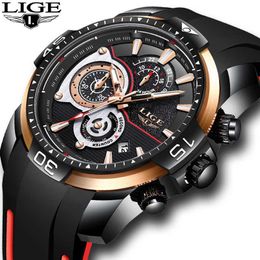 LIGE Mens Watches Top Brand Luxury Casual Leather Quartz Clock Male Sport Waterproof Watch Gold Watch Men Relogio Masculino 210527