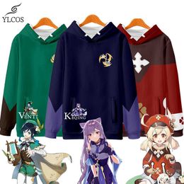 Game Genshin Impact Keqing Venti Qiqi Klee Fischl Costume Cosplay Winter Warm Fleece Hooded Sweatshirt For Unisex Fashion Suit Y0903