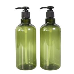 Refillable Clear Green Bottle Plastic Round Shoulder PET Black Collar Lotion Press Pump Empty Portable Cosmetic Packaging Container 500ml