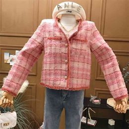 Autumn Winter Women Short Tweed Jacket Coat Korean Fashion Single-breasted Woollen Elegant Vintage Outwear Crop Top 210514