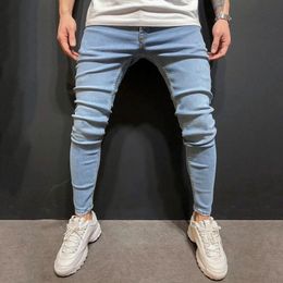 Men's Jeans Blue Skinny Men Fashion Slim Fit Mid Waist Pencil Male Casual Cotton Denim Trousers Streetwear Pantalones De Hombre