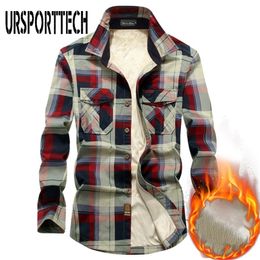 Brand Winter Plaid Fleece Shirt Men 100% Cotton Liner Casual Long Sleeve Shirts Outerwear Thick Warm Autumn Shirt Chemise Homme 220224