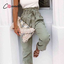 Conmoto Solid high waist casual trousers High street style lace-up spring summer women pants Fashion Loose long harem 211124