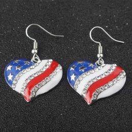 Hot Heart Crystal Ear Studs Fashion Star Shape American Flag Earrings For Women Patriotic Jewellery Gifts Pendientes Earrings X0709 X0710