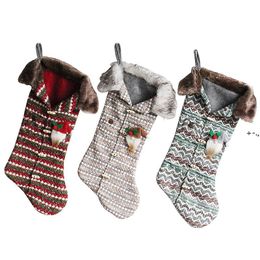 Party Supplies Lattice Christmas Stocking Knitted Candy Bag xmas Tree Ornaments Socks Holiday Gift Bags Decoration Props LLD11672