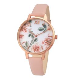 Rose Flower Dial Women Watch Japan Movement Pink Strap Fashion Design Wedding Gift