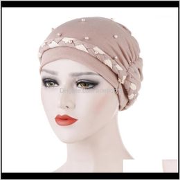 Beanie/Skull Hats Hats, Scarves & Gloves Fashion Aessories Drop Delivery 2021 Casual Turbans Women Pearls Decor Femme Musulman Headscarf Turb