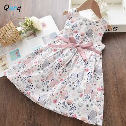 Qunq Summer Girls Dress 2021 New Flower Butterfly Print Casual Kids Dresses for Girls 2 3 4 5 6 7 Year Toddler Children Clothing Q0716