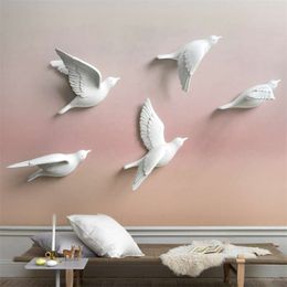 White Birds Dcor Wall In Wall Stickers 3d Birds Decoration Garden Living Room Kids Room Decoration Nordic Figurine Miniatures 210929