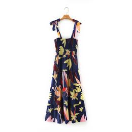 Summer Women Flower Printing Tiered Ruffle Suspender Midi Dress Female Sleeveless Clothes Casual Lady Loose Vestido D7513 210430