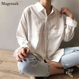 Spring Long Sleeve Blouse Tops Turn-down Collar Office Lady Casual Loose Shirt White Blouses Women Blusas 11890 210512