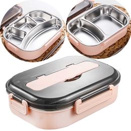 Lunch Box Food Container Thermal Insulated Stainless Steel Eco Friendly Bento Box 2 Grid / 4 Grid Lunchbox With Spoon Chopsticks 210925