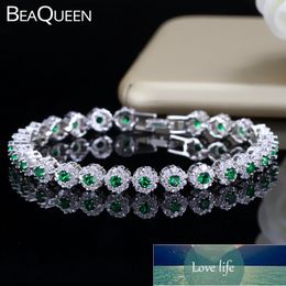 BeaQueen Trendy Green and White Cubic Zirconia Stone Setting Ladies Tennis Bracelets Silver 925 Jewelry for Women B100 Factory price expert design Quality Latest