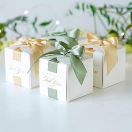 50pcs Candy Boxes With Ribbon Wedding Favors Souvenirs Gift Box For Christening Baby Shower Birthday Event Party Supplies Wrap
