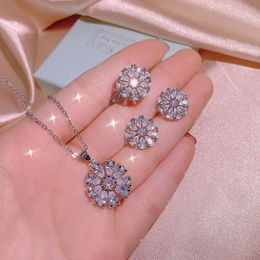 Earrings & Necklace Luxurious Sweet Flower Cubic Zirconia Wedding Jewellery Sets Ring For Women Bridal Banquet Party Accessories