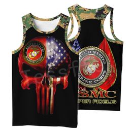 Tessffel America Marine Camo Skull Soldier Army Fashion Casual 3DPrint Unisex Summer Funny Tank-Top Vest Men/Women V-3