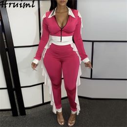 Fashion 2pcs Outfits for Women Tassels Style Tracksuit Casual Woman Pants Plus Size Two Piece Set Color Matching Sportswear Suit 210513