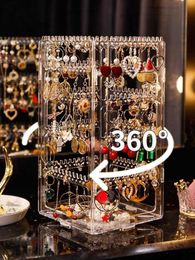 rotating earring display stand UK - 236 Holes Rotating Transparent Jewelry Box Earrings Display Stand Organizer Large Capacity Bracelet Necklace Storage Box X0703