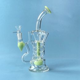 Fab Egg Water Pipes Double Recycler Oil Dab Rigs Hookahs 14mm Female Joint With Bowl Glass Bongs Turbine Perc Bong Pure Color Hookah