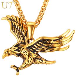 U7 Brand Eagle Necklace Statement Jewellery Sale Gold Colour StainlSteel Hawk Animal Charm Pendant & Chain For Men P748 X0707