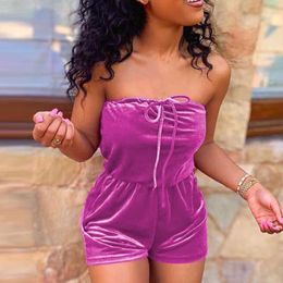 Women's Jumpsuits & Rompers Fashion Jumpsuit Short Women Casual Loose Solid Sexy Playsuit Ladies Lace-up Strapless Tube Party Night Club Ju4