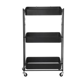 Multilayer Foldable Storage Rack with Wheels Kitchen Rolling Cart Free Installation Floor Shelf