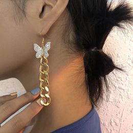 Dangle & Chandelier Exquisite Rhinestone Butterfly Pendant Drop Earrings Women Fashion Stainless Steel Twisted Chain Tassel Earring Wholesale Jewelry