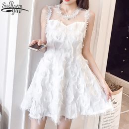 Fashion Ladies Feather Tassel Embroidered Lace Vest Dress Sexy Temperament Girl Party Casual Beach 13718 210427