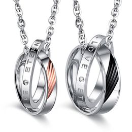 Pendant Necklaces ZORCVENS Fashion Black And Rose Gold Color 316L Stainless Steel Double Round Necklace For Men Women High Quality