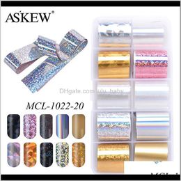 10 Rollsbox Holographic Foil Set Colorful Transfer Sticker Manicure Art Laser Shinning Starry Sky Paper Nh0Jv Stickers Qceb6