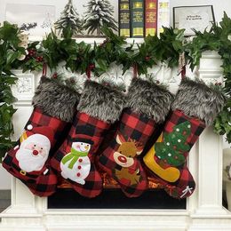 Plush Christmas Stocking Gift Bags Large Size Latticed Candy Bag Xams Tree Decoration Socks Ornament Christmas Gift Wrap DAP78