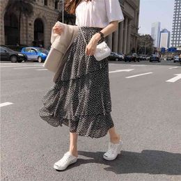 Summer Women's Long Skirt Ruffle Polka Dot Irregular High Waist Female A-line Skirts Korean Japan Kawaii Bohemian Lady 210730