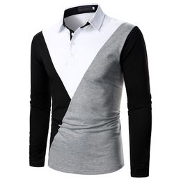 Diagonal Patchwork Polo Shirts Men Brand Long Sleeve Para Hombre Casual Slim Streetwear Breathable Quick Dry Polo Homme 210524