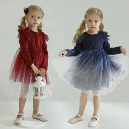 Baby Girl Dresses Children Bridemaid Costume Girls Birthday Party Outfits Long Sleeve Tulle Dress Kids Girls Winter Clothes Q0716